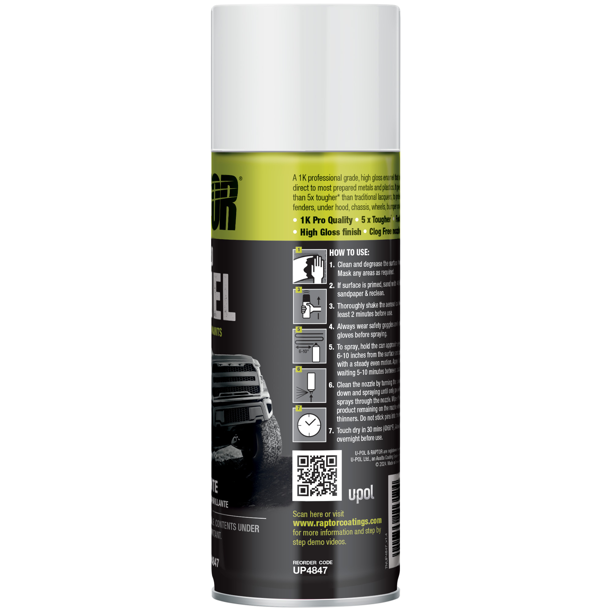 Raptor 1K Pro Enamel White Gloss Paint — 12 Pcs, Model# UP4847